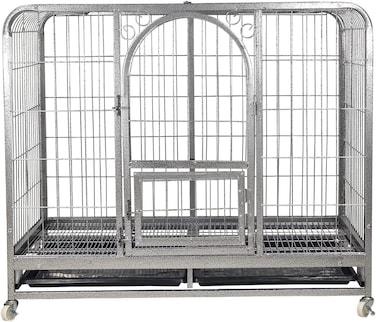 Large dog cage with metal frame, Durable and strong, Bottom tray and Moveable, Top cover design, Front door with feeding access, Indoor &amp; Outdoor use, Suitable for small and medium dogs.