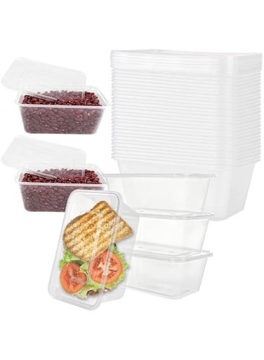 CIBOPACK Disposable Container with Lids Bowls For Food - 1000 ml Pack of 20 Rectangular Microwave Plastic Freezer Soup Pint Deli Kitchen Containers Storage Box cibopack