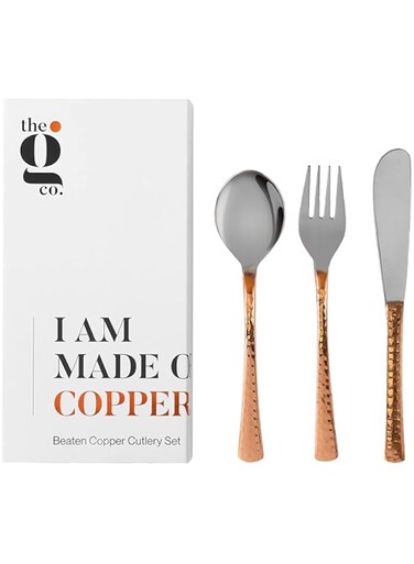 The G Co. Stainless Steel &amp; Copper Plated Cutlery Set (3 pcs) Knife, Fork &amp; Spoon (Sustainable Material, Crafted by Artisans, Ethically Sourced, Antibacterial, Biodegradable Packaging)