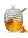Crystal Honey Jar with Dippers, Glass Dispenser Honey Pot Containers,Honey Dipper Stick and Jar Set,Handmade Beehive Honey Jar with Dipper(A)