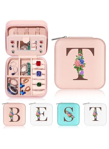 Yesteel Teen Girls Gifts for Teenage Girls Birthday Gifts for Daughter Granddaughter, Mini Travel Jewelry Case Jewelry Organizer Jewelry Box for Girls （Initial T）