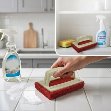 Heavy Duty Scrubbing Brush with Ergonomic Handle &amp; Stiff Bristles   Deep Cleaning, Strong Grip, Multi-Purpose, Kitchen &amp; Bathroom, Grout &amp; Tiles