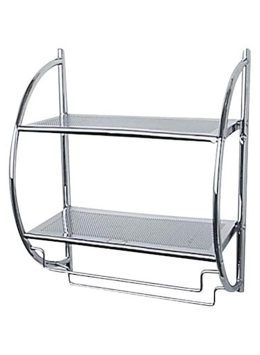 WENKO Chrome Wall Rack, Steel, Two Spacious Storage Rails, Home &amp; Bathroom Accessory, Towel &amp; Clothes Organizer, 45.5x54.5x26cm, Chrome
