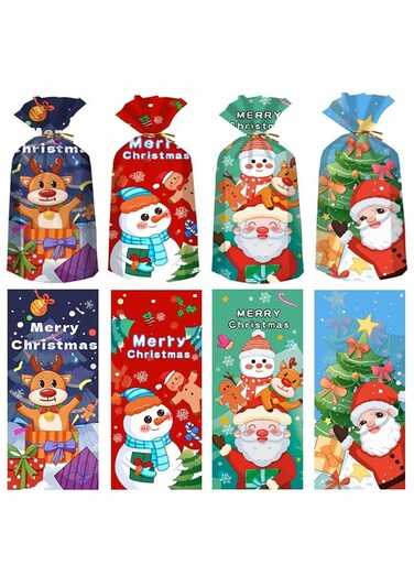 50 Pieces Holiday Cello Bag for Christmas, Party Supplies, Candy Bags , Cellophane Bags with Ties, Christmas