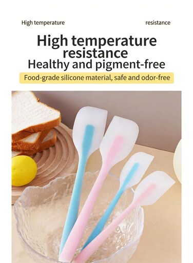 Silicone Spatula, Food-Grade Baking Tool, 4-Pack (Small Blue + Small Pink + Large Blue + Large Pink)