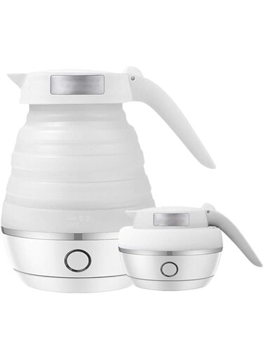 Ultrathin Upgraded Portable Collapsible Electric Kettle-Dual Voltage and Dry Protection, Suitable for Fast Boiling Water Camping Travel and Office Food-Grade Silicone Collapsible Kettle, 600ml, 600w