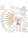 Kitchen Silicone 44 PCS Cooking Utensils Set, Kitchen Food-grade Non-Stick Heat Resistant Wooden Handle Gadgets Tools Set Cookware with Holder, Turner Spoon Brush Whisk Tongs Bucket &iuml;&frac14;&circ;Beige)