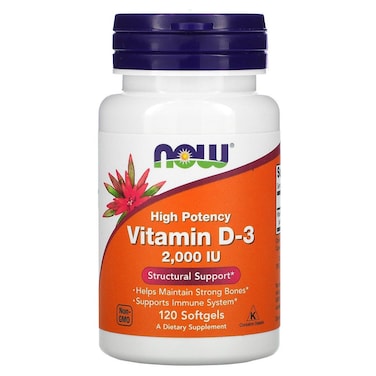 Now High Potency Vitamin D3 2000IU Softgels For Strong Bones &amp; Immune Support, Pack of 120's