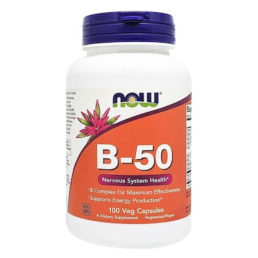 Now B 50 Vitamin B Complex Capsules For Energy Production &amp; Nervous System, Pack of 100's