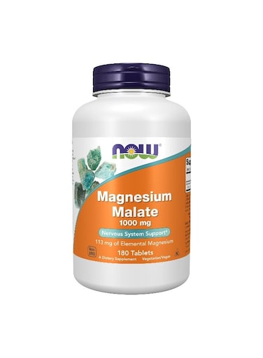 Now Foods Magnesium Malate 1000mg, 180 Tablets &ndash; Nervous System Support &amp; Energy Production Supplement, Essential Magnesium Mineral for Muscle Function &amp; Cellular Energy, Non-GMO, Gluten-Free