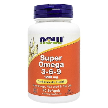 Now Super Omega 3 6 9 Flaxseed Oil, Borage Seed Oil, Fish Oil Supplement Softgels, Pack of 90's