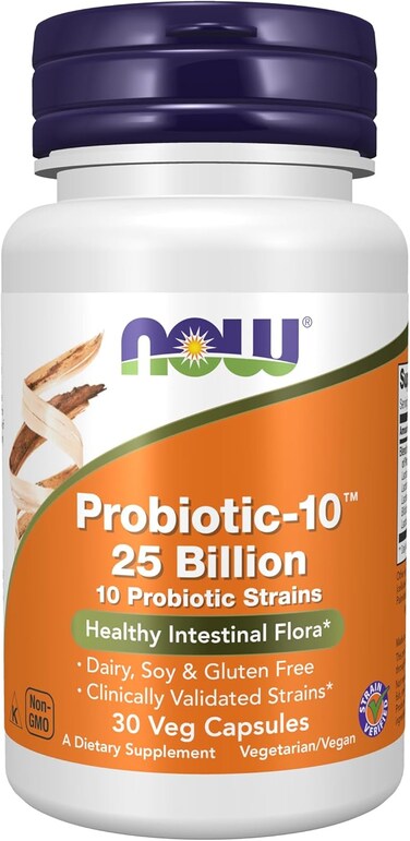 NOW Supplements, Probiotic-10&trade;, 25 Billion, with 10 Probiotic Strains, Dairy, Soy and Gluten Free, Strain Verified, 30 Veg Capsules