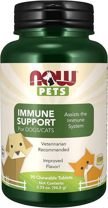 NOW Foods Pet Health, Immune Support Supplement, Formulated for Cats &amp; Dogs, NASC Certified, 90 Chewable Tablets