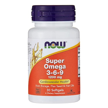 Now Super Omega 3 6 9 Flaxseed Oil, Borage Seed Oil, Fish Oil Supplement Softgels, Pack of 30's