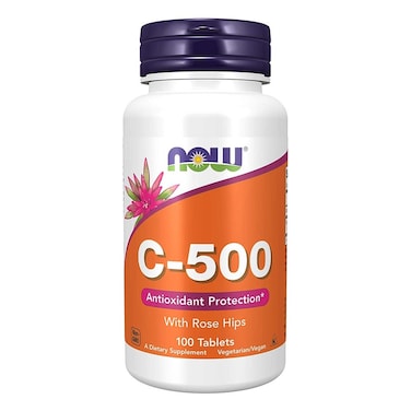 Now C-500 Vitamin C With Rose Hips Tablets For Antioxidant Support, Pack of 100's