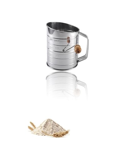 Sweet seven Efficient Flour Sifter for Baking   Fine Mesh Rotary Hand Crank   Stainless Steel Construction   Quick Sifting for Cakes &amp; Spices   Loop Agitator for Texture