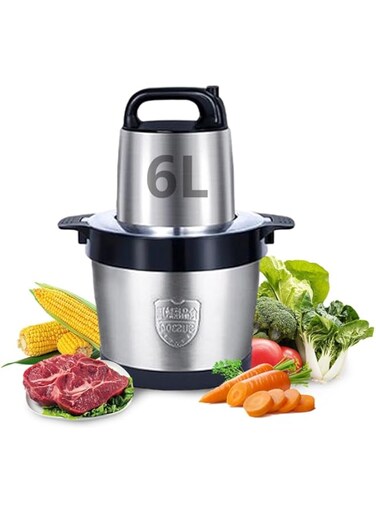 OAKTREE BAY 6L/12L Large Electric Meat Grinder, 2000W Food Processor with Stainless Steel Bowl, Sharp Blades, 2 Speed Settings for Meat, Vegetables and Fruits, Food Chopper for Home Kitchen (6L)