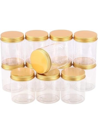 Al Madina 12 Pieces 450 ml Empty Bottle Refillable Clear Plastic Jars with Gold Lids   Pet Bottles,JSM450-12Pcs