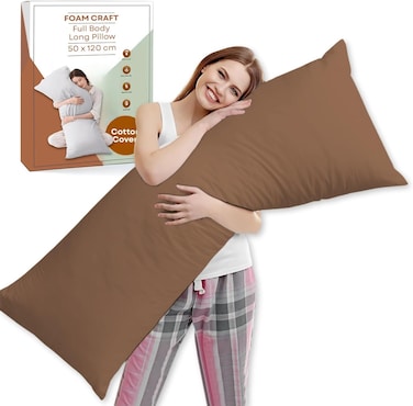 CRAFT Full Body Long Pillow with Cotton Cover - 50 x 120 cm - Brown
