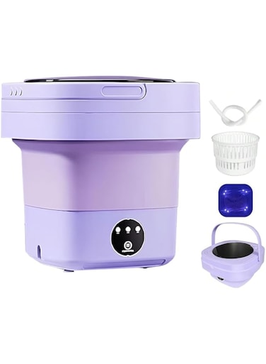 Portable Washing Machine - 8L Upgraded Large Capacity Mini Washer for Apartments and Dormitories, Purple Foldable Washer with 3 Cleaning Modes and Blue Light Sterilization for Underwear, Baby Clothes