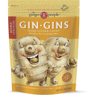 The Ginger People Gin Gins Hard Ginger Candy Double Strength - Natural Fresh Ginger Candy - Individually Wrapped Healthy Candy - Gluten Free - Vegan - 2.1 Oz