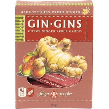 The Ginger People Gin Gins Spicy Apple Ginger Flavour Chews - Natural Fresh Ginger Candy - Individually Wrapped Healthy Candy - Gluten Free - Vegan - 84 Grams