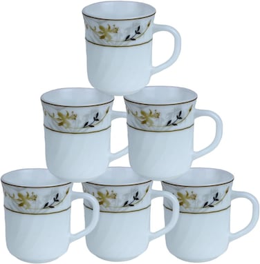 Danny home 6 piece Set Opalware Turkish Coffee Tea Mug with Handle, Heat Resistant, Microwave Dishwasher safe BPA-Free (250ml)