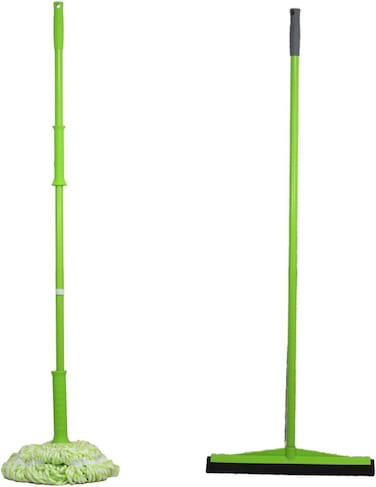 Clean &amp; Care Combo Pack Spin Mop &amp; Floor Squeegee Cleaning for Home Kitchen Bathroom Office Durable and Long lasting (Assorted)