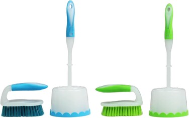 Clean &amp; Care Toilet Brush with Holder and Scrub Brush Set Long Handle Bathroom Toilet Cleaning (ASSORTED)