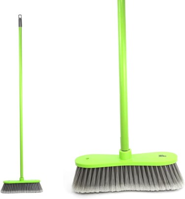 Clean &amp; Care Indoor Broom with Iron Stick Home Kitchen Cleaning Stiff Bristle Long Handle Mutipurpose to Use (Multicolor)
