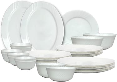 Melrich 38 Piece Opalware Dinner Set 8 Dinner Plate, 8 Dessert Plate, 8 Soup Plate, 8 Bowl, 2 Serving plate, 2 Serving bowl, 2 Medium Bowl Dishwasher safe, Microwave safe