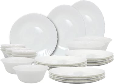 Melrich 38 Piece Opalware Dinner Set 8 Dinner Plate, 8 Dessert Plate, 8 Soup Plate, 8 Bowl, 2 Serving Plate, 2 Serving Bowl, 2 Medium Bowl Microwave Safe Scratch Resistance