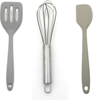 Auroware SIlicone Mini Set of 3-Piece KItchen Utensils Heat Resistance Turner, Spatula, Egg-beater Cooking, Mixing, Gadget tools