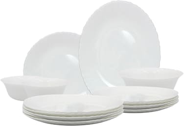 Melrich 10 Pcs Opalware Dinner Set 3 Dinner Plate, 3 Dessert Plate, 2 Bowl, 1 Serving Bowl, 1 Serving Plate Dishwasher Microwave Safe Heat Scratch Resistance