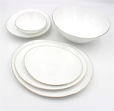 Melrich 10 Pcs Gold line Opalware Dinner Set 3 Dinner Plate, 3 Dessert Plate, 2 Bowl, 1 Serving Bowl, 1 Serving Plate Dishwasher Microwave Safe Heat Scratch Resistance