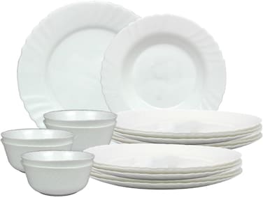 Melrich 10 Pcs Opalware Dinner Set 3 Dinner Plate, 3 Dessert Plate, 2 Bowl, 1 Serving Bowl, 1 Serving Plate Dishwasher Microwave Safe Heat Scratch Resistance