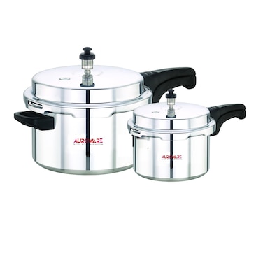 Auroware 5 + 3 Liter Aluminium Pressure Cooker Strong Handle Heavy Duty Comfortable for Chicken, Rice, Beef and More
