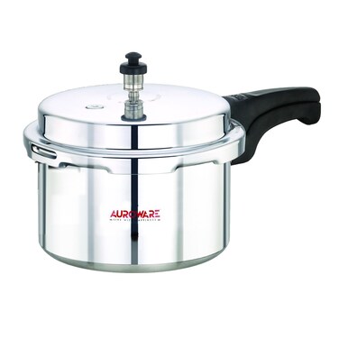 Auroware 3 Ltr Pressure Cooker Heavy Duty Aluminium with lid Strong Handle Save Energy Time Safety Valves Dishwasher safe