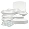 Melrich 34 Pcs Opal ware Dinner set 6 Dinner plate, 6 Dessert plate, 6 Bowl, 1 Serving plate, 1 Serving Bowl 2 Chicken &amp; Fish Grill Tray 6+6 Cup &amp; Saucer Dishwasher Microwave Safe