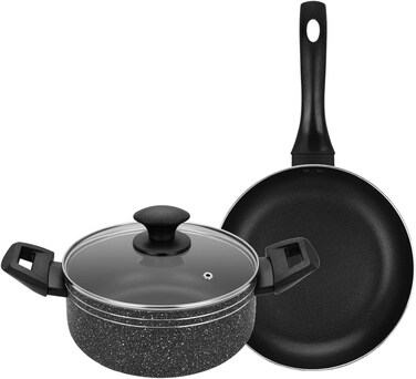 Auroware 3 Piece Non Stick Cookware Set Frying pan Casserole with Lid Induction Bottom Three Layer coating
