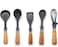 Auroware Kitchen Handle Wood Utensils Set 5 Piece for Baking, Cooking, and Mixing, Dishwasher Safe, Heat Resistant, Soup ladle, Slotted turner, Egg whisk, Solid spoon, and skimmer