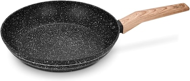 Auroware 26CM Non Stick Fry pan Black, Forged Aluminium, 3 Layer Marble Coating, Kitchen Dishwasher Safe, PFOA Free, Healthy cook and Safe