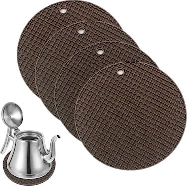Auroware 4 pcs Silicon Table Mat Dining Kitchen Heat Resistance, Easy to clean, Water Resistance Protect Table Surface for home - Round