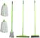 Clean &amp; Care Cleaning Set Broom Wiper Squeegee Cotton Mop with Iron Stick and Two Refill for Home Bathroom kitchen Cleaning Durable and Strong (Assorted Color)