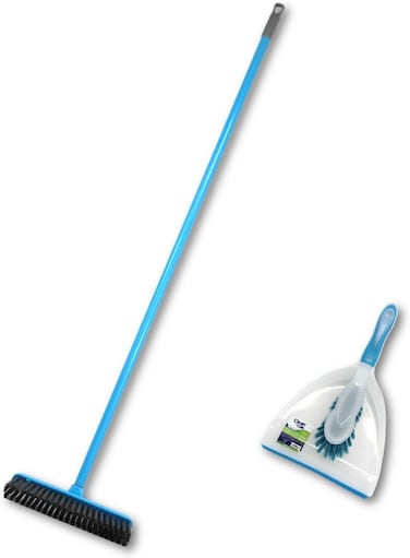 Clean &amp; Care Indoor Broom and Dustpan with Brush for Cleaning Home Kitchen Strong Handle Stiff Bristles Multipurpose use Office clean (Assorted)