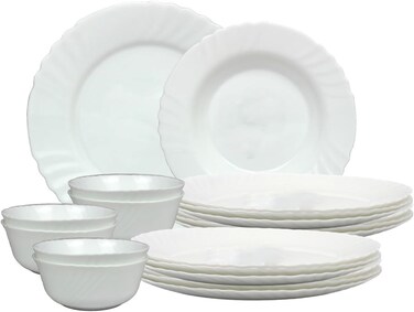 Melrich 12 Pcs Opalware Dinner set Dishwasher Safe, Freezer Safe, BPA-free Ideal for Home Party functions White Beautiful and Elegant