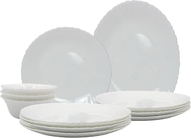 Melrich 12 Piece Opal ware Dinner Set Dishwasher Safe Microwave Safe BPA Free Dinner Plate Dessert Plate Serving Bowl Medium and Soup Bowl Serving Plate