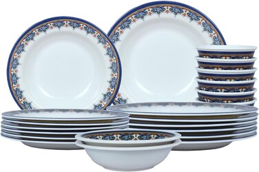 Melrich 20 piece Melamine Dinner Set 6 Dinner plates, 6 Soup plates, 6 Rice bowl, 2 Salad Bowl, Dishwasher safe, Storng and Durable Long lasting material