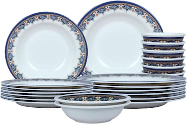 Melrich 20 piece Melamine Dinner Set 6 Dinner plates, 6 Soup plates, 6 Rice bowl, 2 Salad Bowl, Dishwasher safe, Storng and Durable Long lasting material