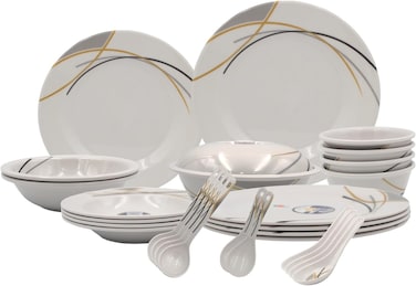 Melrich 22 Pcs Melamine Dinnerware set Dinner Soup salad plates bowls spoons serving plates Durable and Long lasting for kitchen Dishwasher safe